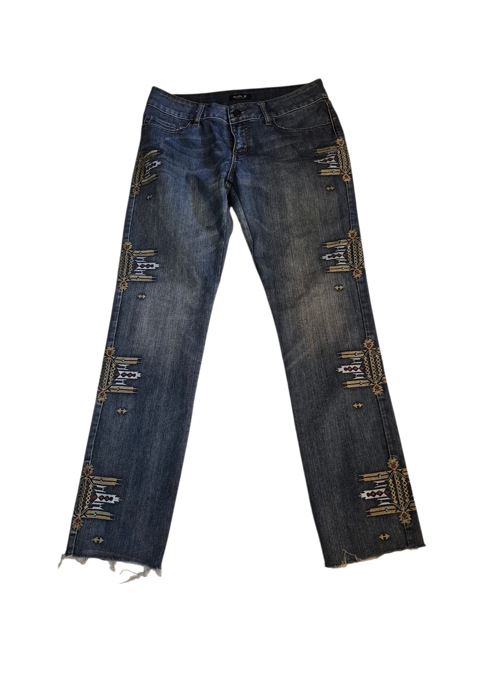 Allen B. By Allen Schwartz Dark Blue Embroidered Straight-Leg Jeans